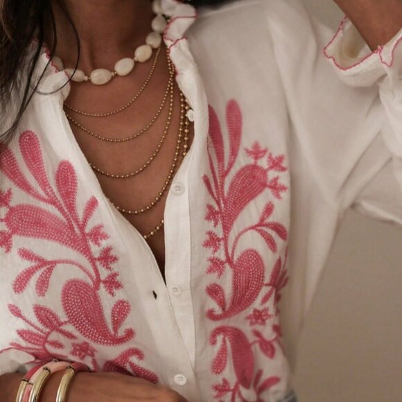 White Casual Womens Delicate Ruffle Hem Semi-Sheer Printed Blouse - Picture 3 of 5